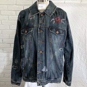 One X One Teaspoon - NWT.  Oversized, distressed jean jacket with graffiti